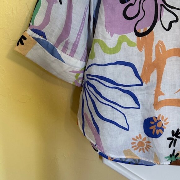 Chico's No-Iron Linen Button Front Blouse with cute summery print - Picture 4 of 9